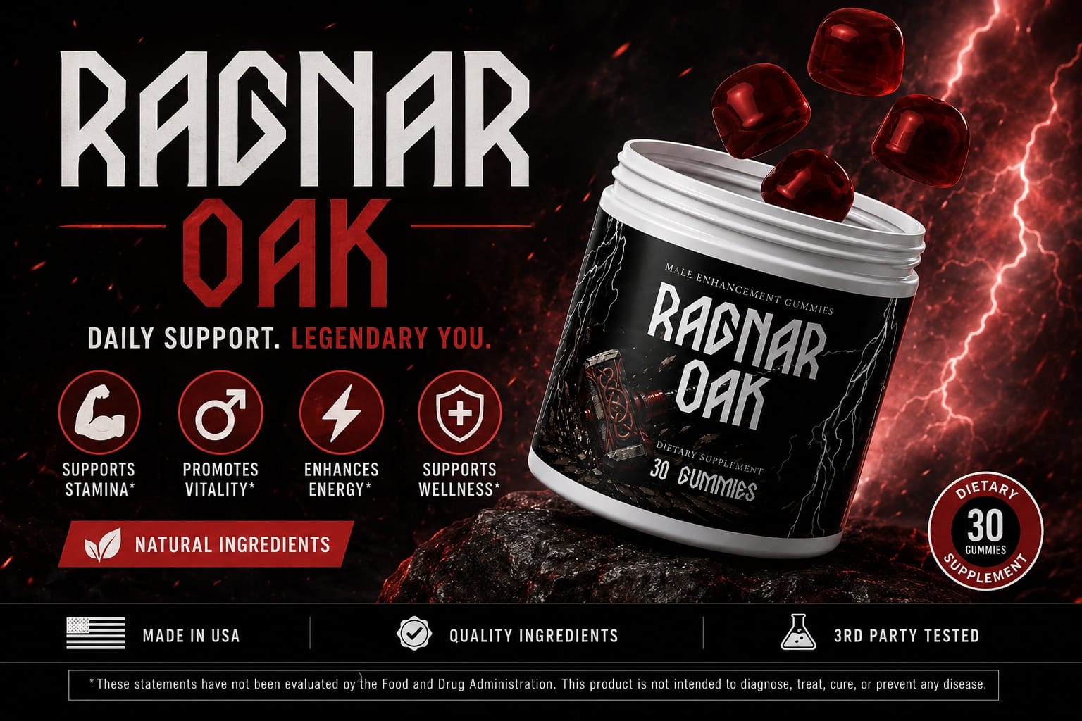 Ragnaroak male enhancement gummies banner — supports stamina, vitality, energy and wellness